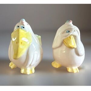 FITZ & FLOYD VTG Shy Duck & Pelican Salt & Pepper Shaker Set Ceramic 1980